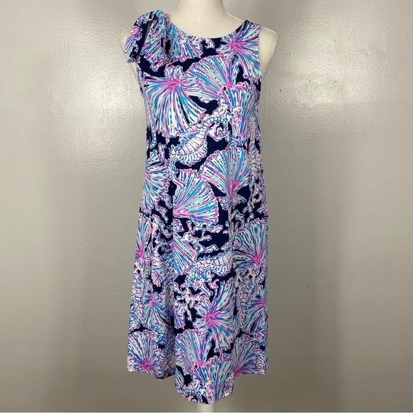Lilly Pulitzer LUELLA DRESS XS Deep Sea Nav Shells Bells - Picture 2 of 9